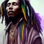 Placeholder: bob marley , full body shot, masterpiece, best quality, black skinned, sparkling eyes, fluorescent skin,purple-dark makeup, smoke . warrior armor , highly detailed body, sun light, 4K, RAW, depth of field, high contrast, realistic details, 24mm