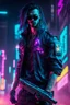 Placeholder: male cyberpunk solo with long hair, korean, Wearing Urban Gang Flash and mirrored dark sunglasses, and shot gun, headaphone, strong cyber warrior, black tatoo, attrakvtive man, Retroanime, rembradt lighting, neon complementary colors, dark vibe, scifi