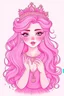 Placeholder: A very beautiful princess with an attractive face, she puts on a nice blush, with light pink wavy hair, and she puts a cute hair tie and puts on beautiful accessories