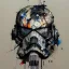 Placeholder: photorealistic death trooper helmet with weathered painting , illustration on coarse canvas by <agnes cecile> and <Yoji Shinkawa>, ornate and intricate details , soft smooth lighting, ultra detailed concept art,