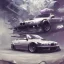 Placeholder: voiture blanche, drift, fleur, chrome, synthwave, Concept Art, couleur vibrante,BMW E36, drift