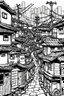 Placeholder: Tokyo shanty town, line arts, manga style