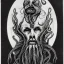 Placeholder: Picture of Cthulhu with white skin and a beard made of fleshy tentacles as a Russian Orthodox nosferatu with yellow eyes and vampire fangs and quills on the head