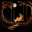 Placeholder: girl sitting in a swing in the woods watching the moon, in the style of anime art, dark gold and orange, 32k uhd, romantic riverscapes, transcendental art, dark reflections, luminous