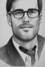 Placeholder: Pencil sketch of a Man with Glasses on lined paper