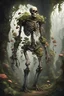 Placeholder: Skeleton, living skeleton, undead, leather armor, fungal growths, walking, full armor, medieval, vines holding together limbs, vine tendons, animated by plants, wearing leather armor, flowers growing from skull, reinforced by vines, hulking, long arms