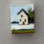 Placeholder: tiny oil painting of tiny seaside village, plain white background, solid white background, tiny white canvas, tiny white frame, melancholy, tender, moody, vintage, delicate arrangement, beautiful composition, etsy, aesthetic layout, plain solid white background