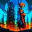 Placeholder: cyberpunk retro futuristic for comics in orange