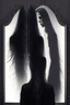 Placeholder: back view of a woman, beautiful long hair, her reflection in a mirror is an empty face, symbolism for the question "who am I", 32k, Mysterious and gothic, chaotic