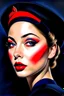 Placeholder: painting of french stewardess lady with long eyelashes and red lips