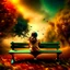 Placeholder: girl sitting on a bench. Magic Landscape