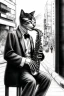 Placeholder: One single mature cat playing saxophone on the street, Osaka, thoughtful, mourning, model style, hyper realistic, extremely accurate, delicate, extremely detailed, Graphic novel style, wide-angle, open aperture, superfine pencil