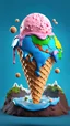 Placeholder: Planet Earth as a melting ice cream on a cone tshirt design, 3d render, cinematic