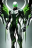 Placeholder: Cyborg symbiote, white color, green color, tendrils, high tech, cyberpunk, biopunk, membrane wings, carbon fiber, cyber tentacles, and the other two.