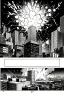 Placeholder: explosion in city, manga page, greyscale