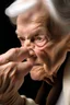 Placeholder: Older woman jabbing with a finger of her yellowing claw-like hand