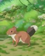 Placeholder: A squirrel, trees and flowers in the background