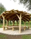 Placeholder: unique wooden pavillion with benches for park