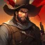 Placeholder: Portrait, bearded, Gunslinger, Cowboy, cowboy hat, serious face, Blood Splatter
