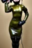 Placeholder: Russian military girls. Army green surfaces body, latex. skin is golden hard plastic material. Cyber-punk. Metallic headphones and speakers on ears, Old-fashioned cameras integrated to heads. masked face. Perfect body, thick thighs and calves. simple face. Wide hip, skirt bleats nicely. Asa Akira. Partly symmetrical. Straitjacket. Rusty and decayed background. Steam-plunge air-bottles. Euclidean 3D-tiling walls. 5th dimensional surface structures. Oppressive atmosphere