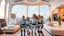 Placeholder: Futuristic family living in a luxurious future home, exciting technology, sustainable technology, solar power, water turbine, wind turbine, happy children, beautiful high-tech clothing, colour photograph