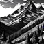 Placeholder: Swiss mountains, engraved art, black and white