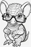 Placeholder: Outline art for cute coloring pages with armadillo with glasses, full body, white background, sketch style, only use outline, clean line art, no shadows and clear and well outlined.