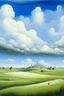 Placeholder: A white grasslands near a kingdom in the cloudy sky painted by the Limbourg brothers