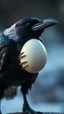 Placeholder: a crow hold in his mouth an egg, realistic , pro photography , high quality, and cinematic scene