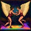 Placeholder: [style is lite brite art, luminous and colorful designs, pixelated compositions, retro aesthetic, glowing effects, creative patterns, interactive and playful, nostalgic charm, vibrant and dynamic arrangements] Jacob wrestling with angel