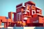 Placeholder: geometric hotel of the future in abstract 3d peach red and orange