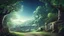 Placeholder: A anime landscape with trees and the midnight sky with stars. also with roads