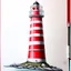 Placeholder: A metallic colored pencil drawing of the red and white striped lighthouse Sletringen Lighthouse in Norway