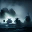 Placeholder: Marines italiani sbarcano con i mezzi sulle onde alte dell'oceano scuro con vapore scuro e nebbia