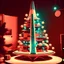 Placeholder: A retro futuristic Christmas tree in the style of vintage kodachrome