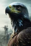 Placeholder: portrait,beautiful eagle robot, post-apocalyptic in a cyberpunk city, realistic, intriacte detail, sci-fi fantasy style, volumetric lighting, particales,highly detailed,cinamatic, deep