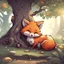 Placeholder: cute little fox thing asleep by a tree as it prepares to psyshock any who disturb it, in card art style