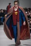 Placeholder: A guy on a fashion runway with Superman invernal clothes style embroidery without cape