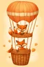 Placeholder: Color illustration of a ultra photo realistic happy red fox sitting "inside" a detailed wicker basket which is hanging below a perfect round orange colored hot air ballon nothing should be hanging from the basket, full image of hot air ballon, every element; fox, wicker basket, ballon should be in proportion to one another, in the background you can see the leaning tower of Piza