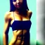 Placeholder: beautiful woman, big bust, 6-pack abs, slim waist, long hair