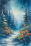 Placeholder: Aquarelle humide, belles fleurs, sapins, dessin fin, beau paysage blanc comme neige, graphisme pixelisé, sensualité délicate, réaliste, haute qualité, œuvre d'art, hyperdétalisation, professionnel, filigrane, brume brumeuse, hyperréalisme, professionnel, transparent, pastel délicat tons, rétroéclairage, contraste, fantastique, nature, espace, La Voie lactée est fabuleuse, irréelle, translucide, lumineuse, lignes claires