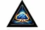 Placeholder: a blue nuclear explosion cloud, behind an omega like shape, all inside an equilateral triangle, radiant lines, oil painting