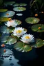 Placeholder: Oil painting of white lotus flowers floating on the water