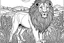 Placeholder: outline art for coloring page with pride lion on savana landscape, white background, sketch style, full body, only use outline, mandala style, clean line art, no shadows, clear and well outlined