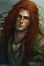 Placeholder: rugged wet pirate nereid male with seaweed in long auburn hair and freckles