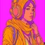 Placeholder: Moebius style scifi girl with headphones solid colors