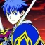 Placeholder: fire emblem, anime, screenshot, ova, 90s anime, marth, boy, blue hair, prince, sword, fantasy setting, fire emblem marth, fullbody, with background