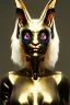 Placeholder: Medium Close Up Portrait, Front image. cyberpunk, rabbit mask, asian woman, gold hair. Latex suit. white, pink, color. Sexy style. Color background, photo studio. Avatar image, highly detailed, concept art, smooth, unreal engine 5, ray tracing, RTX, lumen lighting, ultra detail, volumetric lighting, 3d, finely drawn, high definition, high resolution.