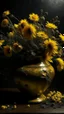 Placeholder: Bosch nightmares paining style Title:a yellow vase with dry dark color flowers 8k artistic photography, photorealistic concept art, soft natural volumetric cinematic perfect light, chiaroscuro, award-winning photograph, masterpiece, oil on canvas, Raphael, Caravaggio, Greg Rutkowski, people, beksinski, Giger