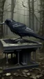 Placeholder: black vein, human veins, mixing together a lot of them, like a forest, big and small veins a lot of them, a crow standing on piano